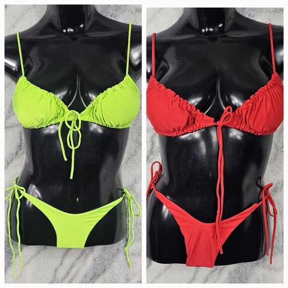 Other - Set of 2 Dolls Kill Size Small Neon Green/Red Strappy Bikini Multi-Way Straps
